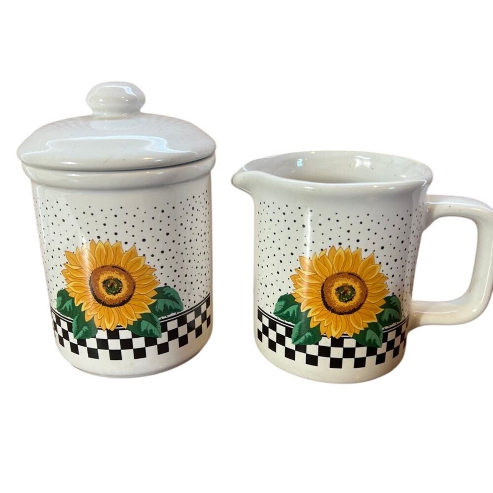 90s Sunnys Tabletops Unlimited Sunflower Sugar Creamer Set Vintage Cottagecore